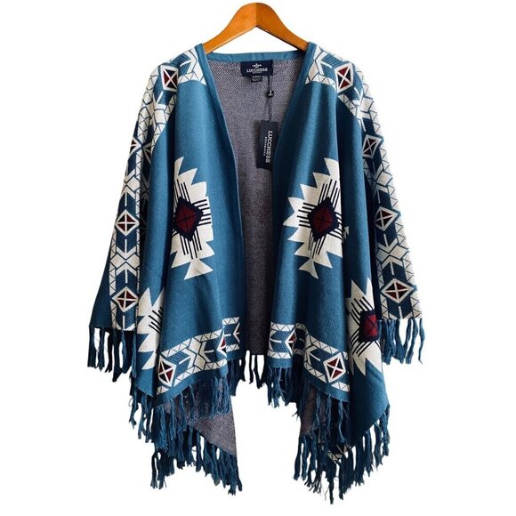 Lucchese Lightweight Alpaca Cape Peruvian Poncho Taos Collegiate Blue Multi OS - Picture 1 of 6